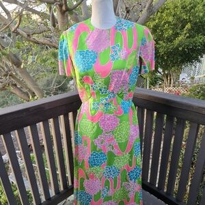 Posh Couture Vintage Seventies Vibrant Green & Pink Floral Maxi Dress & Jacket